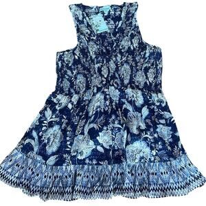 Nostalgia racerback blue floral elastic top, tank top, women's size S